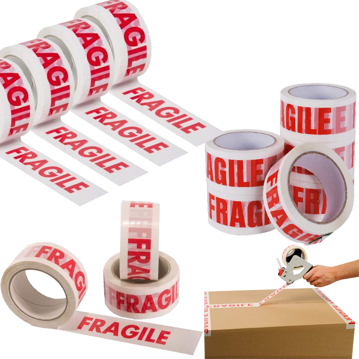 MAX SOLUTIONS Fragile Printed Packaging Tape Roll Heavy Duty Low Noise 48MM x 66M Tapes Packing Seals Parcels & Boxes Moving House Shipping (3)
