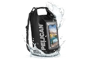 Pelican Marine IP68 Waterproof Dry Bag 5L - Roll Top Waterproof Backpack w/Phone Case/Pouch - Boating & Kayak Accessories - Essentials for Camping Swimming Beach Fishing Rafting Travel - Black