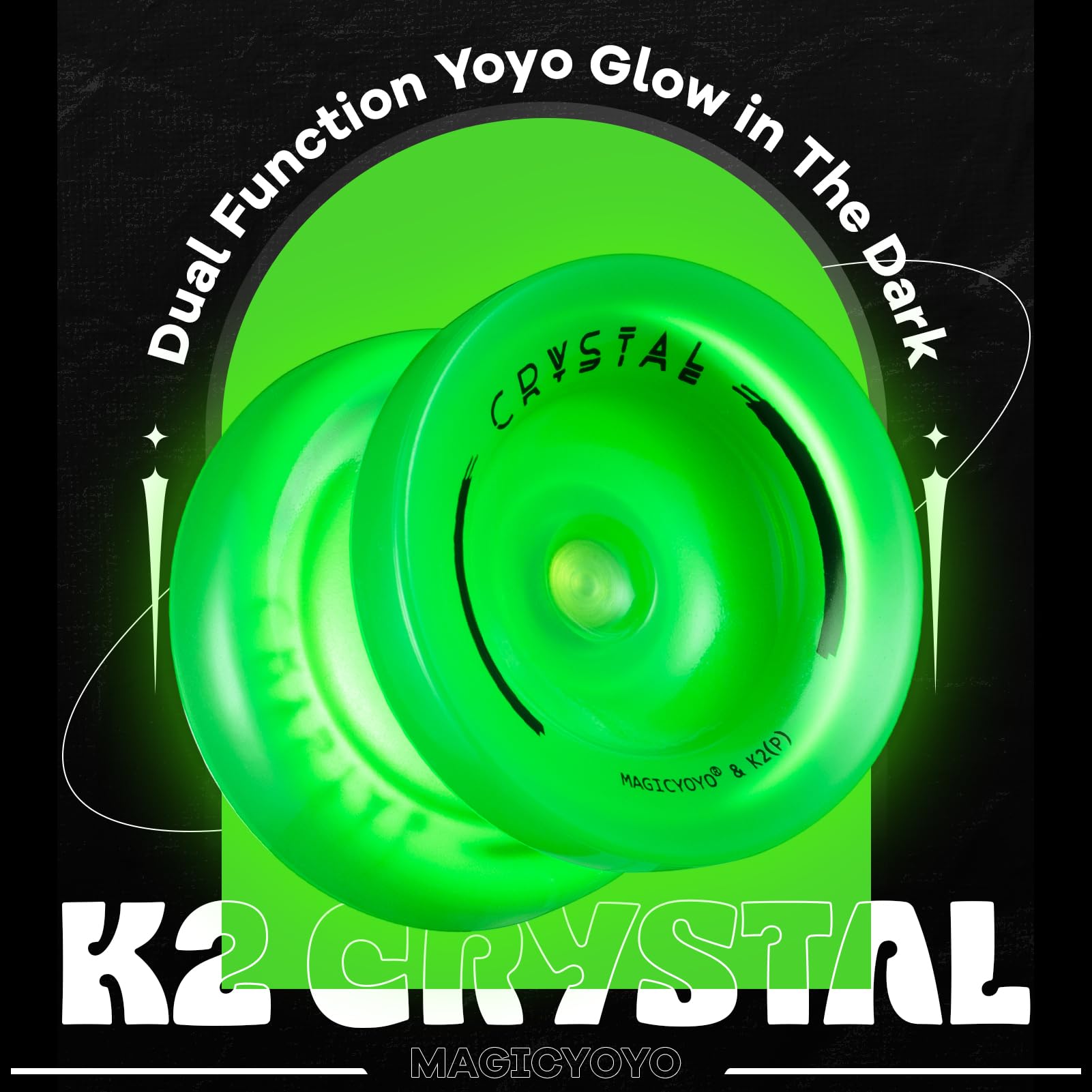 MAGICYOYO K2 Yoyo Professional Glow in The Dark, Responsive Yoyo for Kids 8-12, Unresponsive Yo yos for Adults, Plastic Yo-yo for Finger Spin Trick, 12 Yo yo Strings + Extra accessory kit (Glow Green)