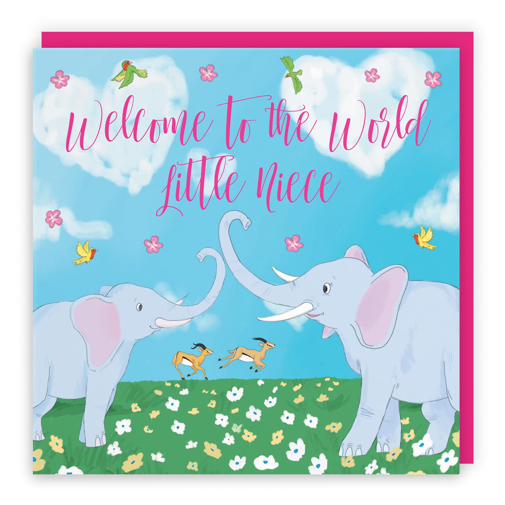 Hunts England - Niece New Baby Card - Welcome To The World Little Niece - Two Elephants - Card From Auntie - Uncle - Cute Animals Collection