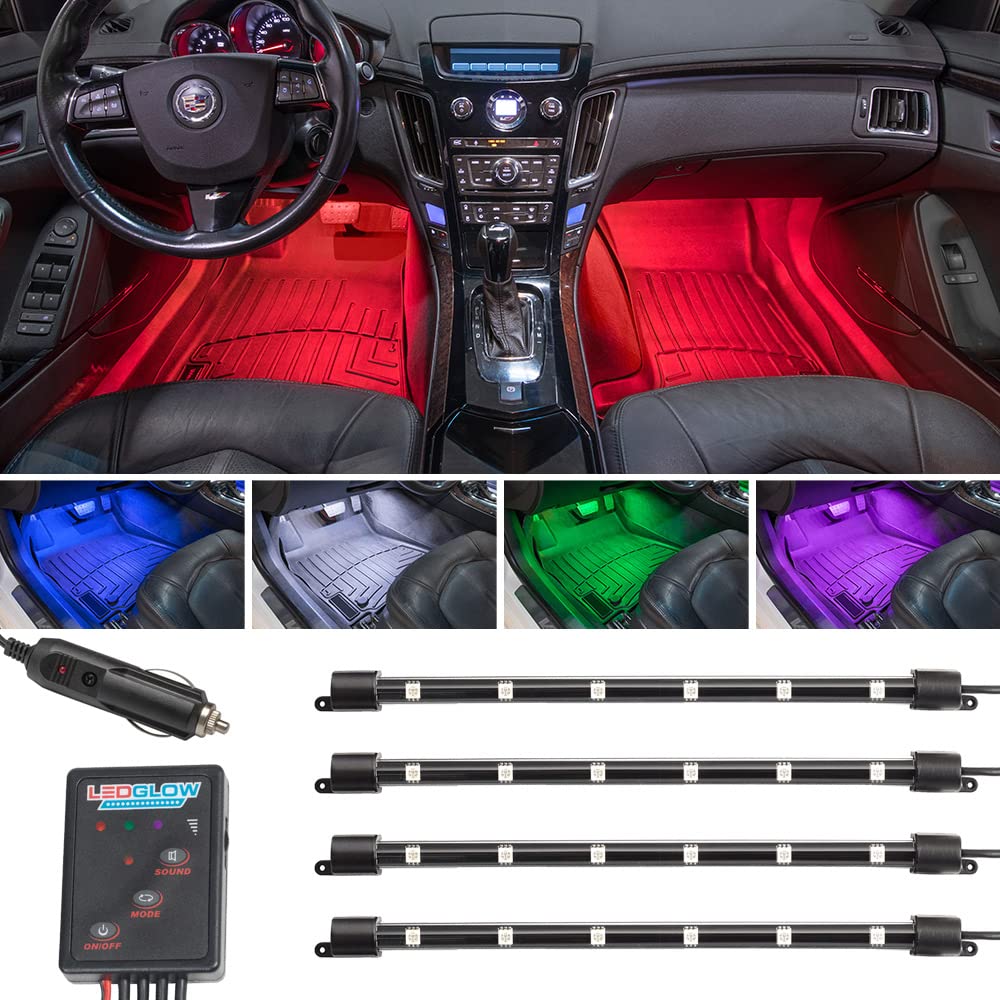 LEDGlow Kit de iluminación interior para reposapiés LED de 7 colores, 4 piezas, con adaptador para cigarrillos