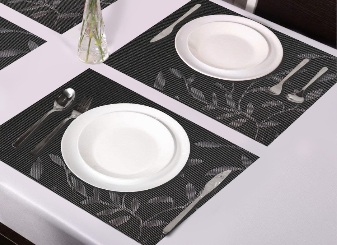 Heat Resistant Dining Table Mats NonSlip Washable PVC Mat Black