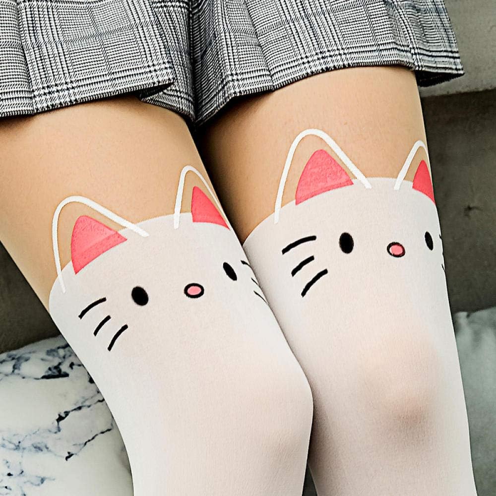 Cute printed white cat fake thigh socks footprints cat fake over the knee long tube stitching stockings pantyhose