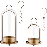 Gdfmsc Hurricane Metal & Glass Candle Holder Gold Set of 2, Decorative Candlestick Pillar Candle Holder with Clear Glass for Wedding Party Christmas Holiday Dining Table Centerpiece Lanter