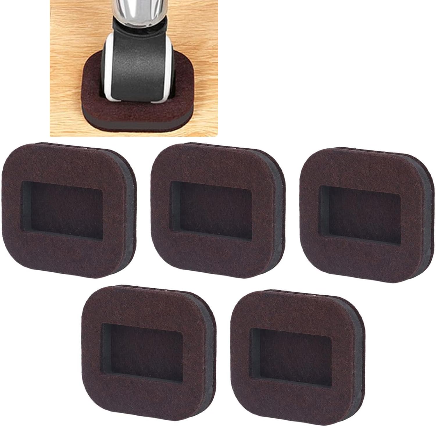 5 Pcs Felt Furniture Pads, Anti-Slip Caster Cups and Floor Protectors for Sofas, Beds & Chairs, Durable Wheel Stoppers for All Floor Types, Brown Felt Pads to Prevent Scratches and Noise