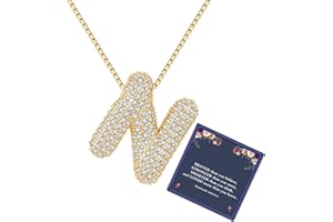DIOWUS Bubble Letter Necklace Gold for Women，Charm Balloon Initial Letter Pendant Zirconia Inlaid Necklaces Fashion Gifts Jewelry