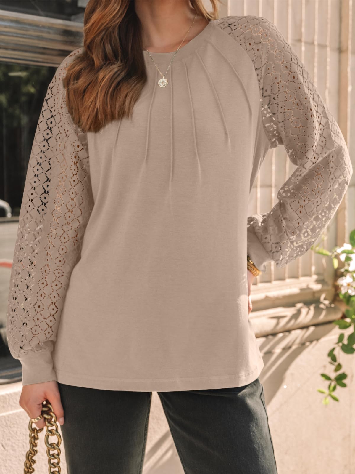 AUTOMET Womens Long Sleeve Shirts Pleated Lace Tops Fall Fashion Outfits Business Casual Blouses
