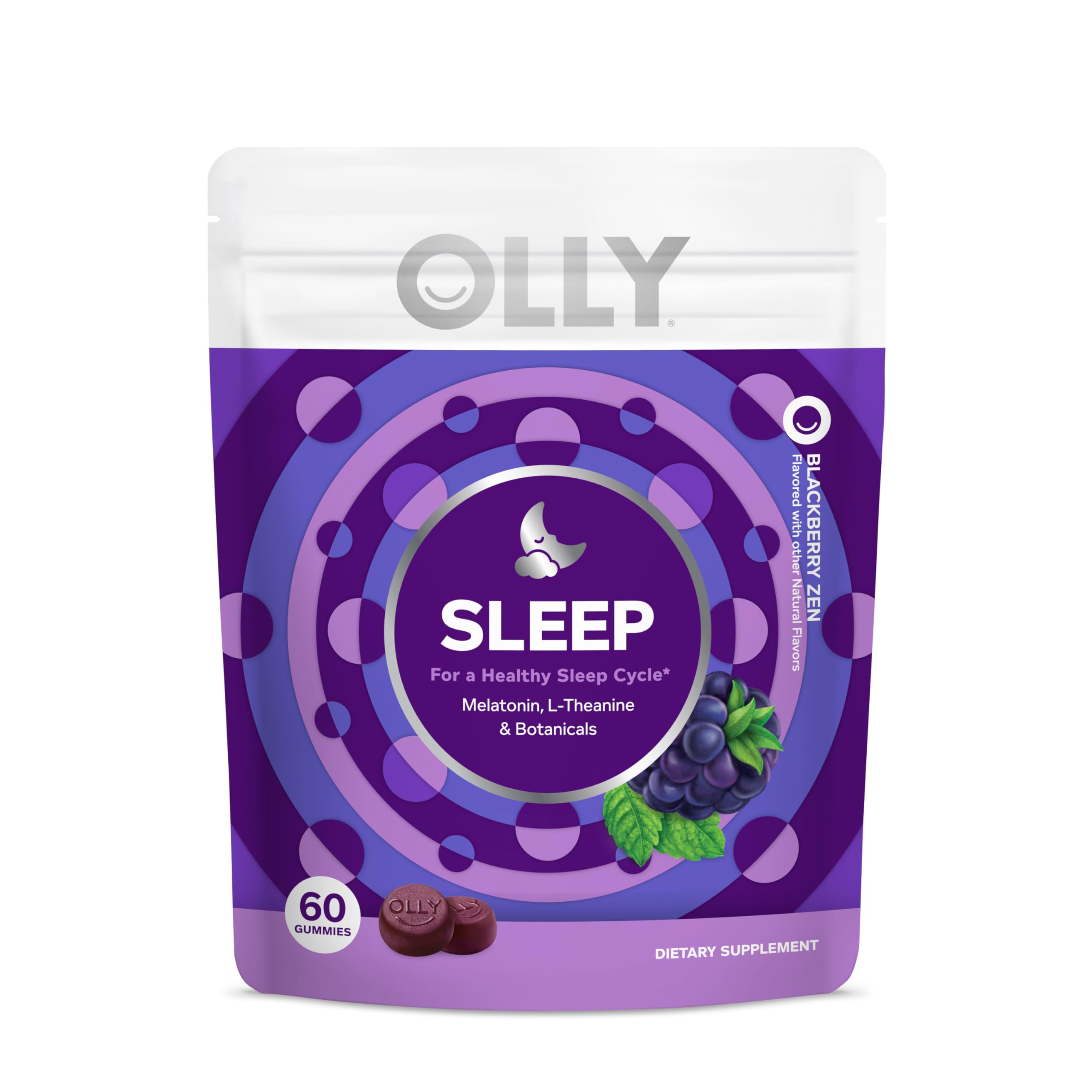 OLLY Sleep Gummy, 3 mg Melatonin, L-Theanine, Chamomile, and Lemon Balm Extracts, Blackberry Flavor, 30 Day Supply - 60 Count