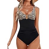 BMJL Women's Tummy Control Swimsuits Ruched Slimming One Piece Bathing Suit Deep V Neck Swimsuit