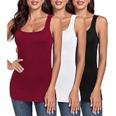 H HIAMIGOS 3 Packs Ribbed Square Neck Long Tank Tops for Women Sleeveless Long Tops for Layering Undershirts S-2XL