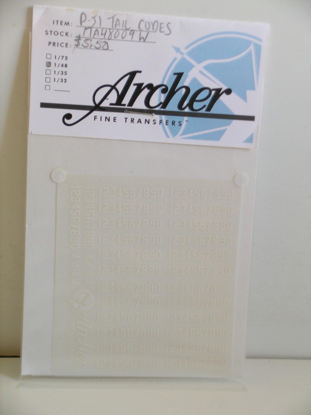 Archer Fine Transfers----1/48 Scale US WW II P-51 Mustang Tail Codes