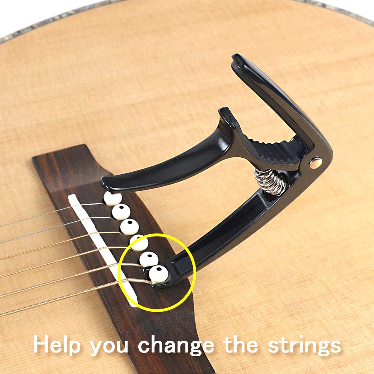 Accesorios negro Guitar Capo o Ukulele Capos con 6 picos de guitarra
