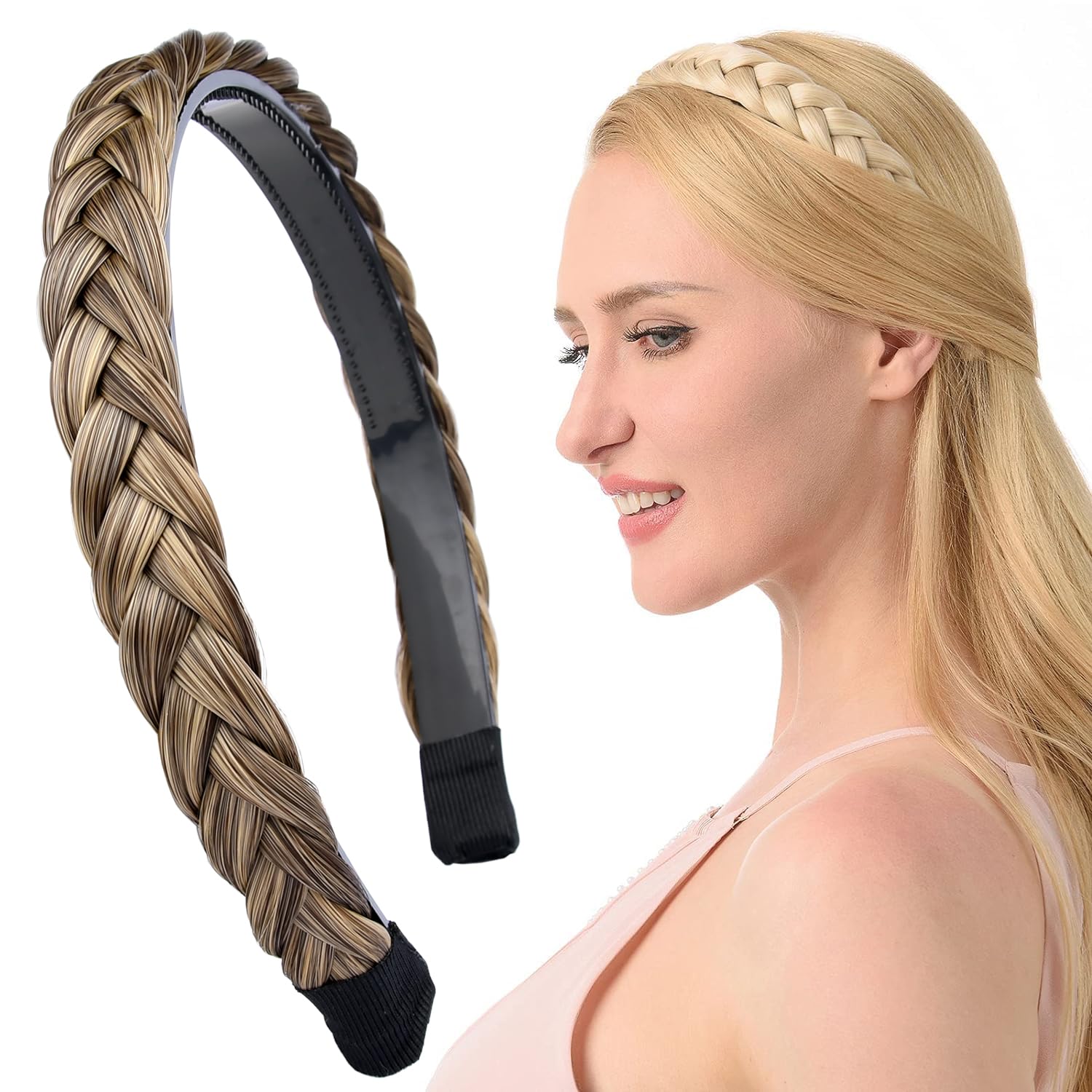 Gledola Braided Headband With Teeth Braids Hairband With Tooth Synthetic Hair Band Plaited Hairband For Women (Dark Ash Brown) — image 1