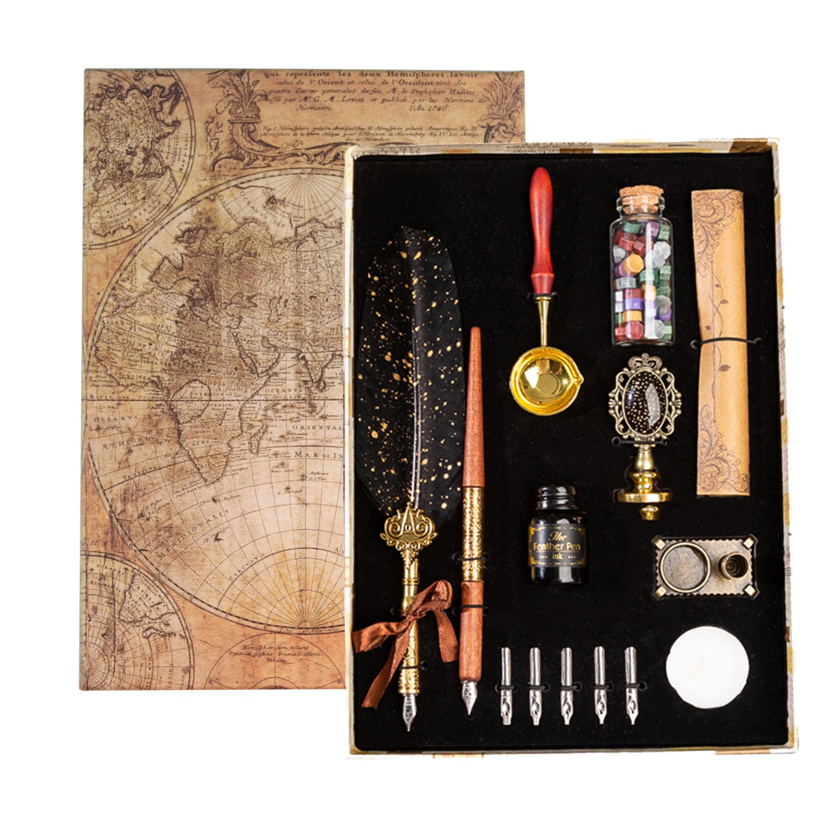 Joyeee Calligraphy Pen and Ink Set, with Wax Seal Stamp Kit, Bottled Dip Pen Ink, Metal Sealing Wax Stamp, Envelopes, Letter Paper for Writing, Decoration Holiday Gifts for Family, Friends, Brother