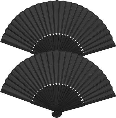 Leikedun 2 Pack Black Silk Folding Hand Fans Chinese Fan for Wedding Performance