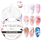 Makartt White 3d Gel Nail Art: 4-in-1 Glux Gel Solid Builder Nail Gel | Non-sticky, White 3D Sculpting Molding Gels Extension, Shaping, Molding, Strengthen, Sculpture, Salon Home Professional Use