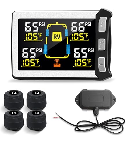 FINDAUTO Tire Pressure Monitoring System (TPMS) – Solar & USB Charging, 4 Sensors, Color LCD Display, 0-198 PSI Range, 5 Alarm Modes
