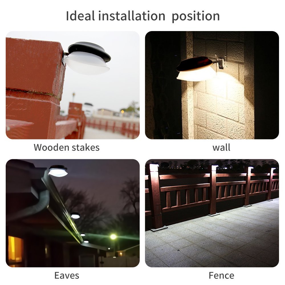 KASUN Solar Gutter Lights, Newest 9 LED Outdoor Fence Light Waterproof Wall Lamps for Garden Patio Driveway Deck Stairs - White Light, Pack of 6