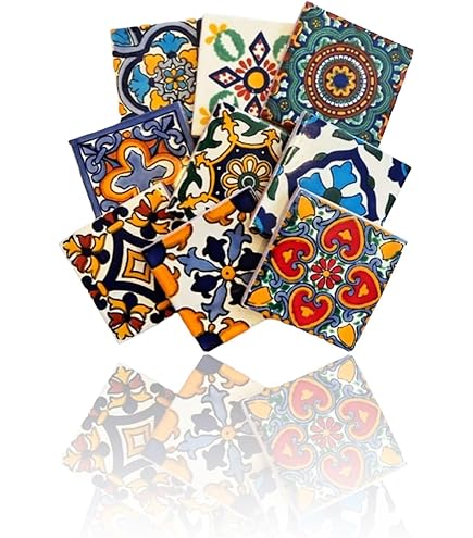 6x6 Inch Talavera Mexican Tile - Set Of 4 Comala Pattern Turquoise Flower Tiles (Handcrafted)