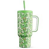 Meoky 40 oz Christmas Tumbler with Handle and Straw, Xmas Tumbler with Lid and Straw, Insulated Stainless Steel Travel Mug, Christmas Gifts for Women Men Adults (Jingle Bloom)