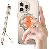 EWA MagOne 3rd Gen [Compatible with MagSafe] Phone Grip Stand with Finger Strap, Removable Magnetic Ring Holder Kickstand Loop for iPhone 17,16,15,14,13,12 Series-(Gold-Orange)