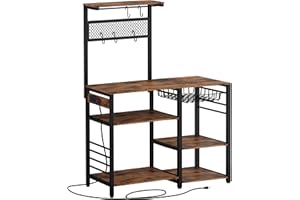 IRONCK Bakers Rack, Microwave Stand with Power Outlet, Industrial Coffee Bar with Wire Drawer for Kitchen, Living Room Easy Assembly, Space-Saving, Vintage Brown