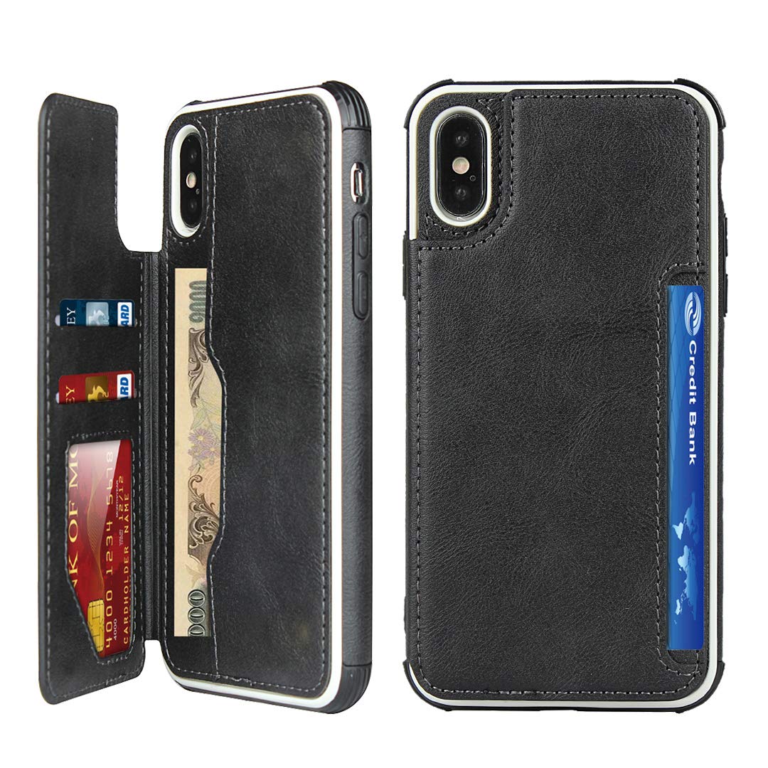 SailorTech Hand Strap Case for iPhone Xs Max, Premium Leather Simple Durable Phone Cases Back Cover with 3 Card Slots Wrist Strap Stand Black