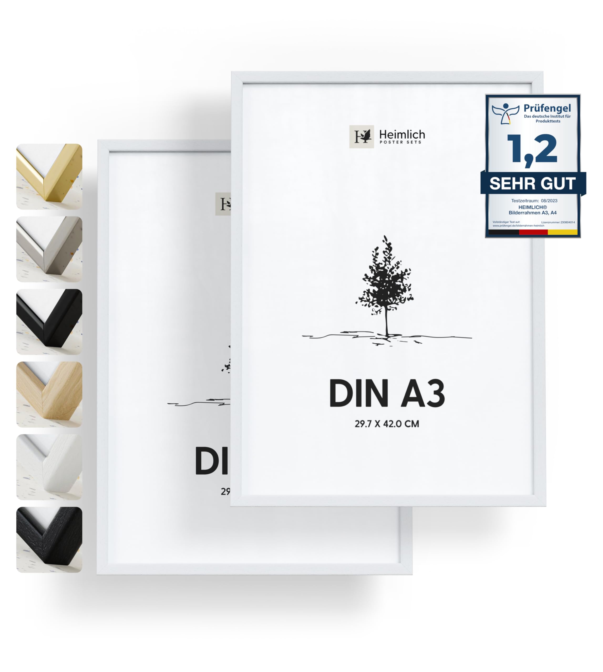 Heimlich double pack (2 pcs.) Picture Frames Wood - with Shatterproof Acryl Glass - DIN A3 (29,7x42cm), White