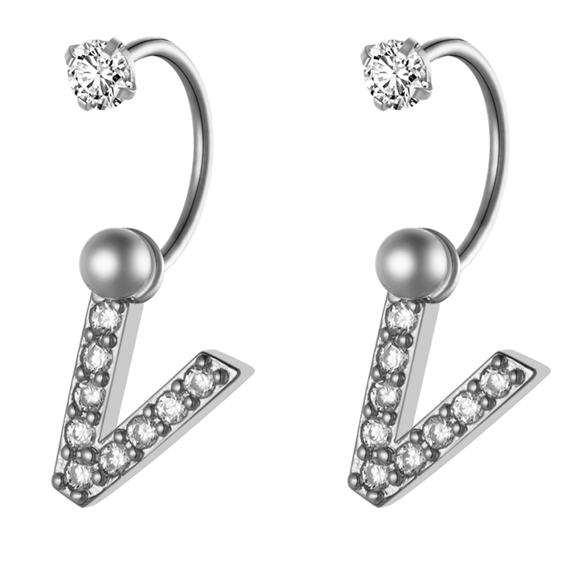 Cupimatch Zircon Dangle Circular Barbells Stud Earrings Alphabet 26 Initial Letters Stainless Steel Navel Button Rings jewelry Gift for Women Girls