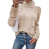 Hongqizo Women Casual Turtleneck Long Sleeve Sweater Cable Knit Pullover Solid Slim Fit Sweater Turtleneck Tops