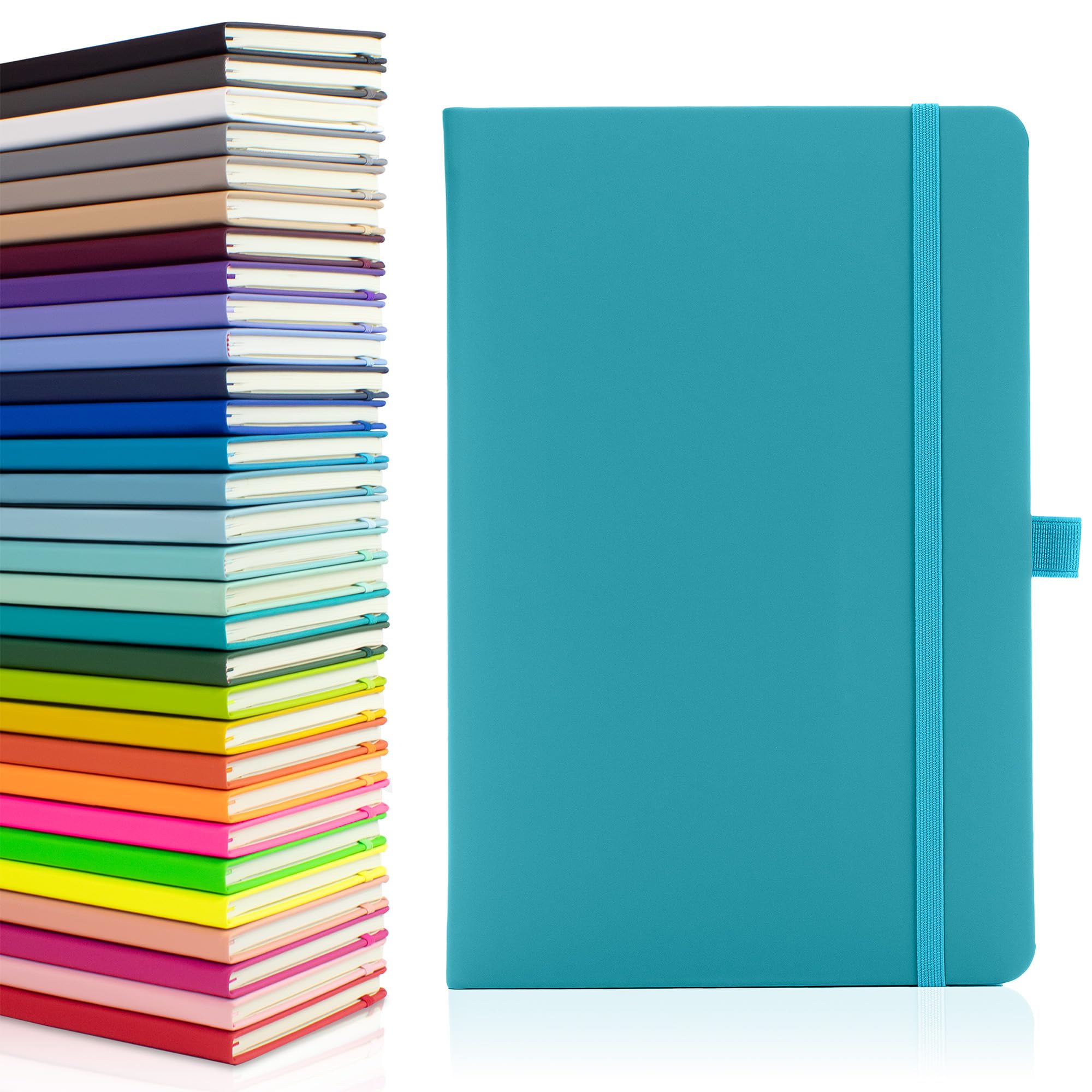 Notes London Eco A5 Notebook with Lined Pages, Pen Loop, Ribbon, Date Marks and Paper Pocket, Medium Hardback Journal, Note, sustainably sourced paper (Teal)