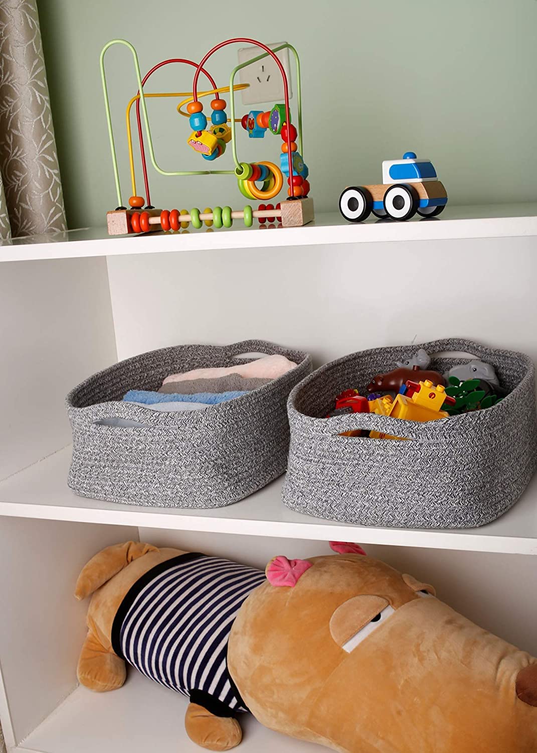 Woven Cotton Rope Storage Basket, Cube Changing Table Organizer for Closet Towels, Baby Nursery Bin, Small Dog Cat Toy Box, Gift Baskets empty (14.5