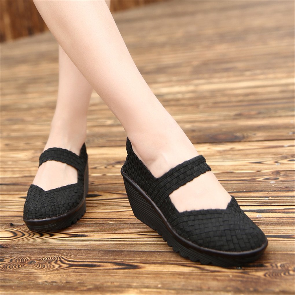 Ruiatoo Women\'s Woven Wedge Pump Casual Platform Sandals Shoes Black 39