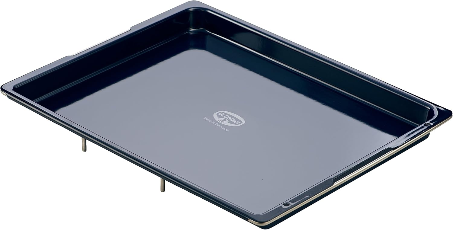 Dr. Oetker Backblech Emaille, rechteckiges Ofenblech der Serie Back-Liebe Emaille für jeden Backofen, für Kuchen & Pizza, verstellbar & emailliert, Maße: 33 x 41-53 cm