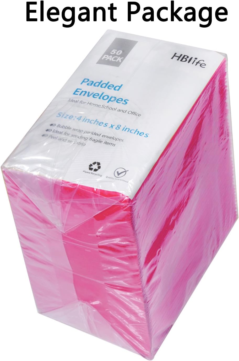 HBlife #000 4x8 Inches Poly Bubble Mailers Self Seal Hot Pink Padded Envelopes, Pack of 50 : Office Products