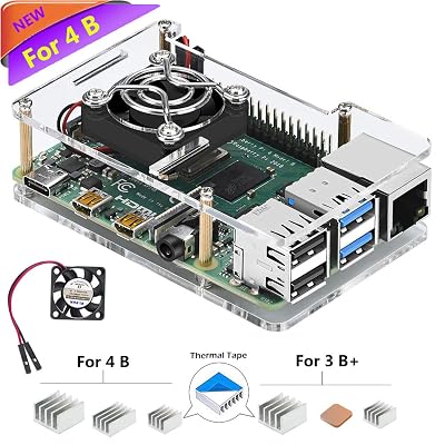 iUniker Mini Raspberry Pi 4 Case, Pi 4 Case with Fan Raspberry Pi 4 Fan Case Raspberry Pi Heatsink Raspberry Pi Case for Raspberry Pi 4 Model BPi 3B