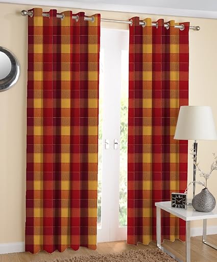 AIRWILL Cotton Handloom Weaved Designer Door Curtains, 4 x 7ft, 120cm Width and 210cm Length(Red) - Pack of 2
