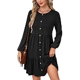 LYANER Women's Casual Long Sleeve Dress Crewneck Button Long Sleeve Tiered Flowy A-Line Mini Dress