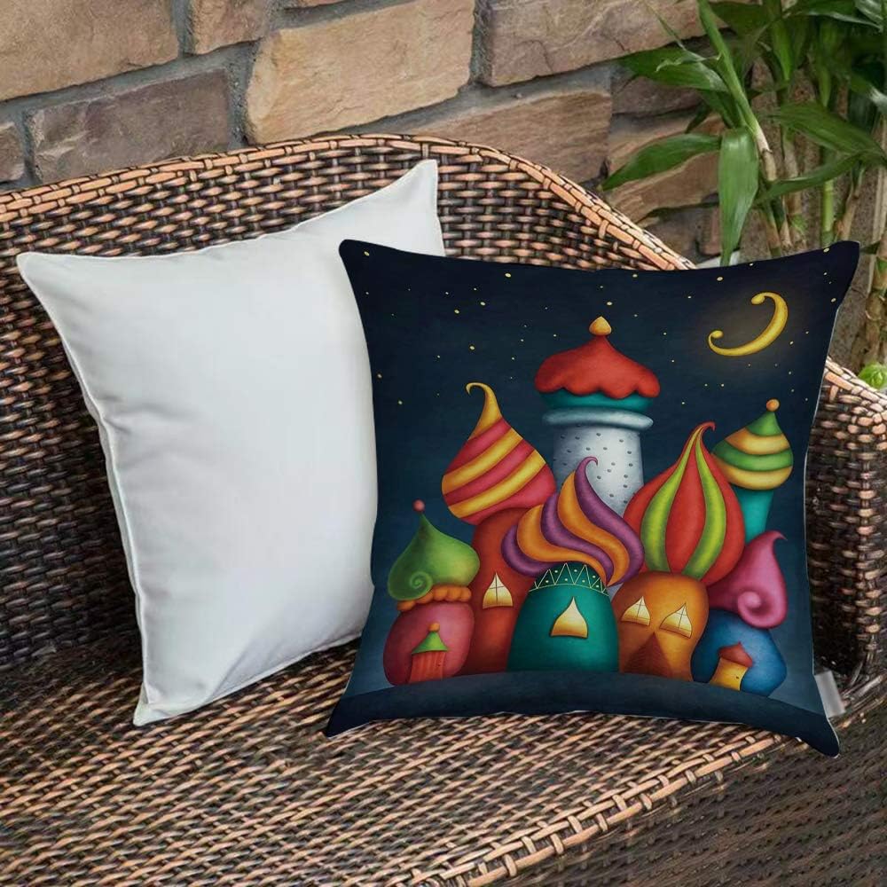 Comfortable Soft Cushion Cover ,Fantasy,Oriental Style Arabesque Castles under Starry Sky Fairytale Kids PlayroSquare Throw Pillow Case Protectors for Home Decorating Bedroom Living Room 18x18 Inches