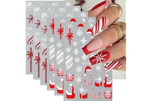 BSBTBZ Christmas French Nail Art Stickers with Christmas Hat Snowflake Gift Bow English Design Xmas Nail Sticker 3D Adhesive Snow Elk Red French Glitter Nail Tip Christmas Winter Holiday Nail Decor for Women