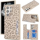 iCoverCase Compatible with Samsung Galaxy S22 Ultra Case with Card Holder, S22 Ultra Wallet Case for Women Men [RFID Blocking] PU Leather Protective Phone Case for S22 Ultra 5G (Beige Leopard)