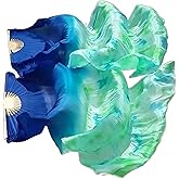 SVPMECN Silk Belly Dance Fan,Women Handmade Silk Long Belly Dance Fan Veils 1 Pair (Left+Right),Belly Dancing Long Folding Fans,for Dance Performance Art Performance