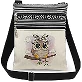 XiaoGalaee Stylish Owl with Leopard Headband Print Women Crossbody Bag Adjustable Men Shoulder Bag with Zipper Birthday Gift for Nature Lovers Travel Owl Print Purse
