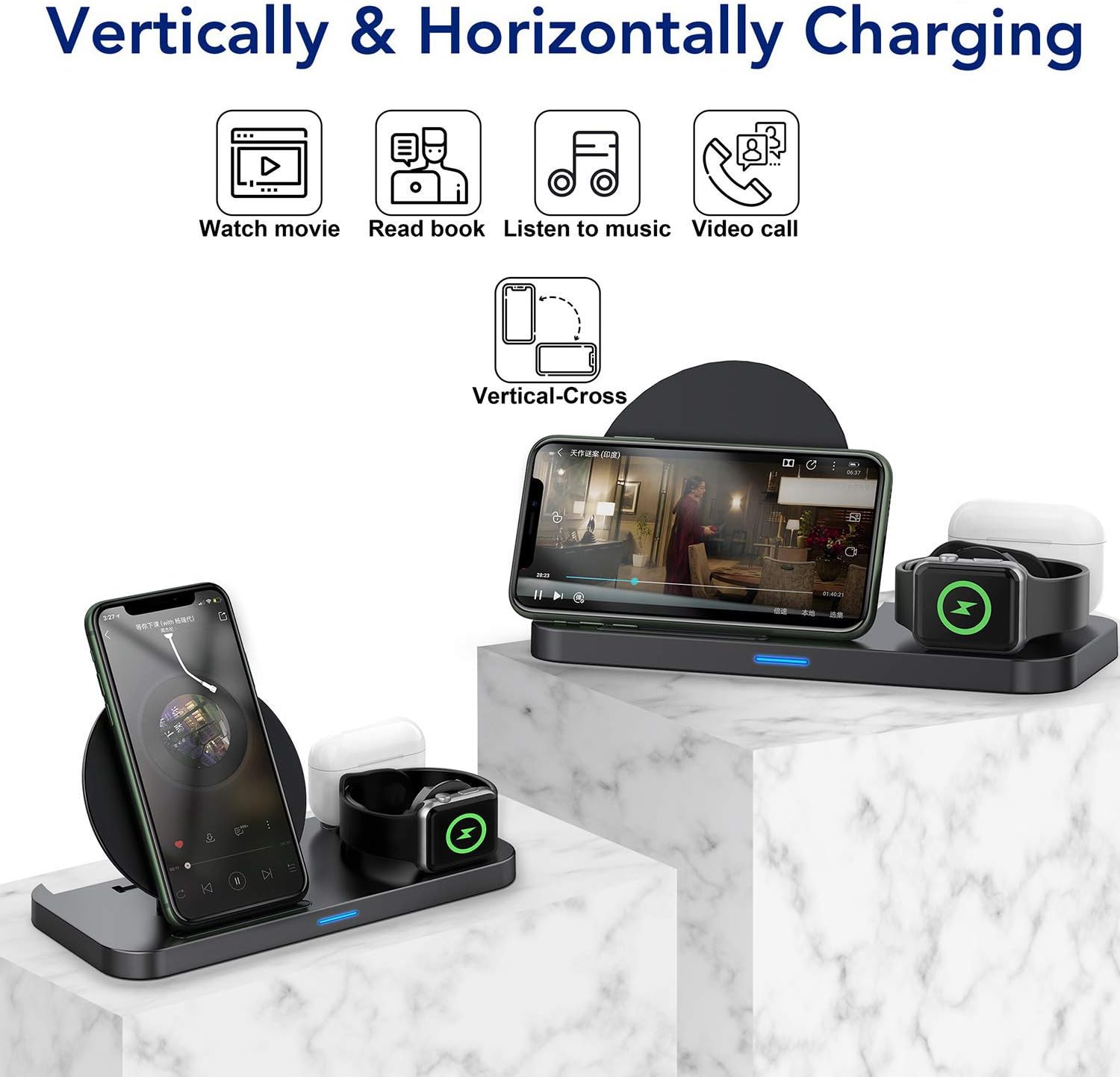 [Latest 2020] Wireless Charger, 3 in 1 Qi-Certified Wireless Charging Station for AirPods Pro Apple Watch SE/6/5/4/3/2/1,Fast Wireless Charging Stand Dock for iPhone 11 Pro/11 Pro Max/XS Max/XR/X