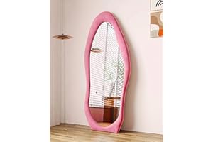 Otlsh Full Length Mirror, 63" x 24" Wall Mirror, Floor Mirror with Flannel Frame, Standing Mirror, Irregular Mirror Hanging or Leaning The Wall, Cloud Shaped, Hot Pink