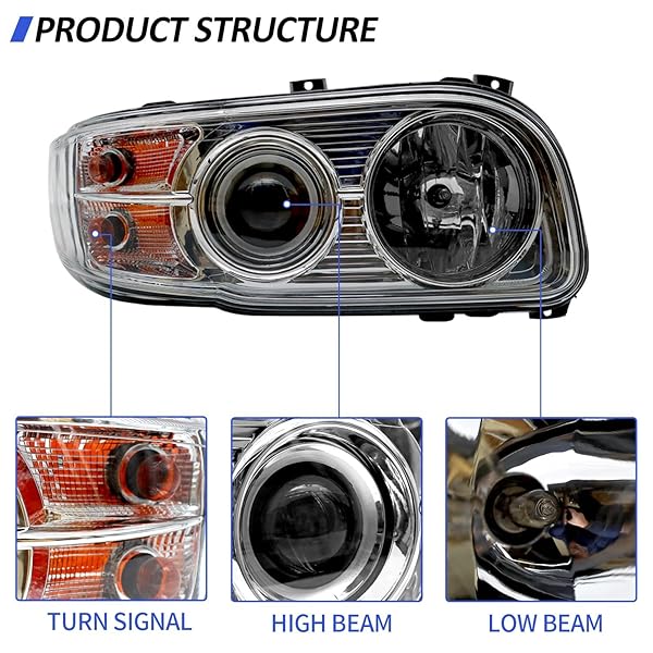 REVWORTH HEADLIGHT ASSEMBLY FIT FOR 2008-2018 PETERBILT 388-389, HALOGEN HEADLIGHTS HEADLAMPS W/BULBS CHROME HOUSE (LEFT/DRIVER SIDE)