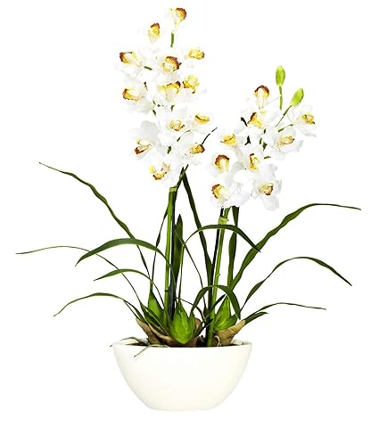 Amazon Com Artificial Flowers Cymbidium With White Vase Flower