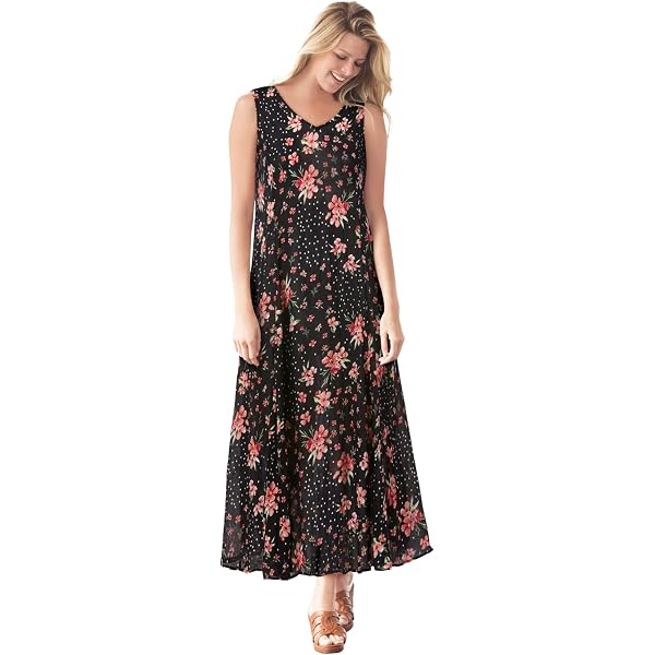 Roaman's Women's Plus Size Hand-Crinkled Sleeveless Dress