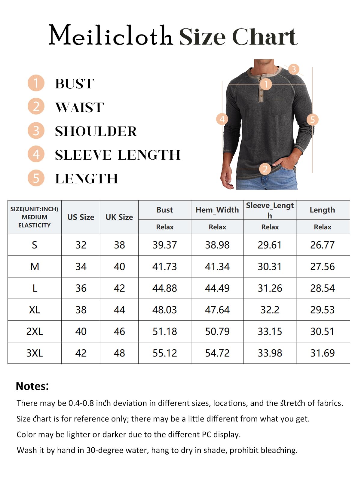 Meilicloth Mens T Shirt Long Sleeve Tshirt Casual Pullover V Neck Tee Shirt Button up Henley Tops Lightweight Shirt with Pocket