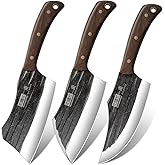 HOSHANHO Butcher Knife Set, 3-Piece High Carbon Steel Serbian Chef Knife Set of Heavy Duty Boning Knife & Meat Cleaver Knives & Viking Knives for Home, Cooking, Outdoor Camping BBQ